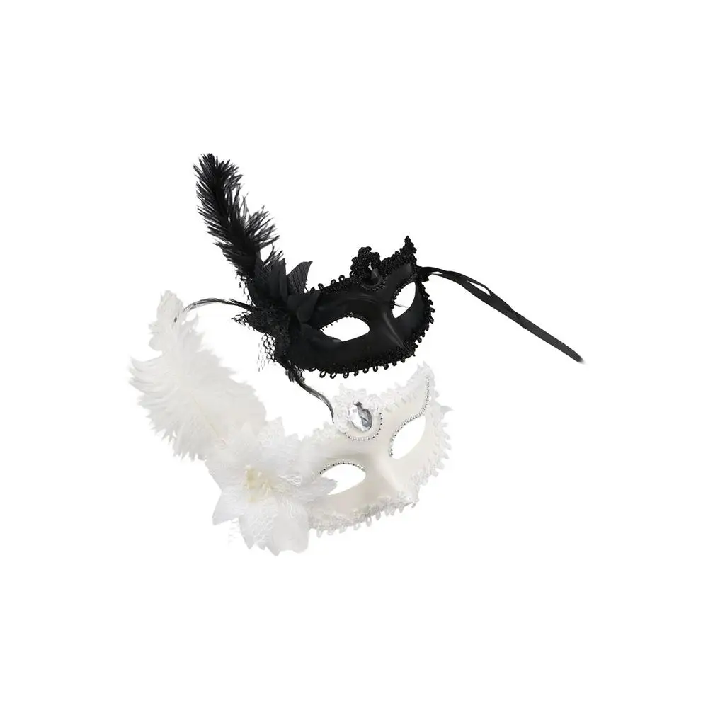 Fashion Diamond Feather Venetian Mask Flower Lace Eye Mask Plastic Bead Flower Masquerade Mask Lady