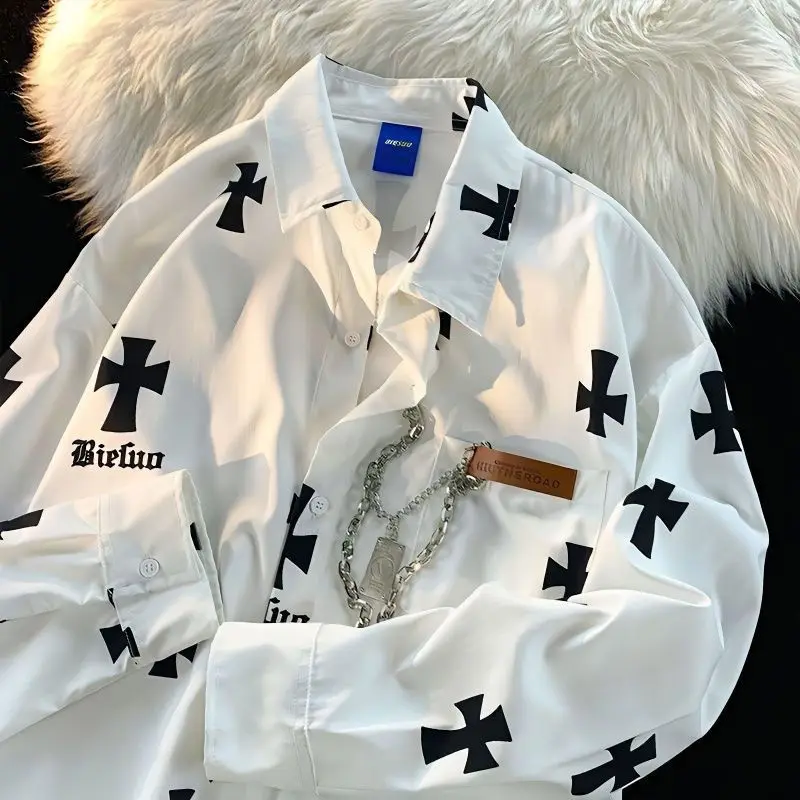 

Escape from the Earth High Street Printed Long Sleeve Shirt Men Hip Hop Trendy Brand Chain Loose Couple Jacket Shirts