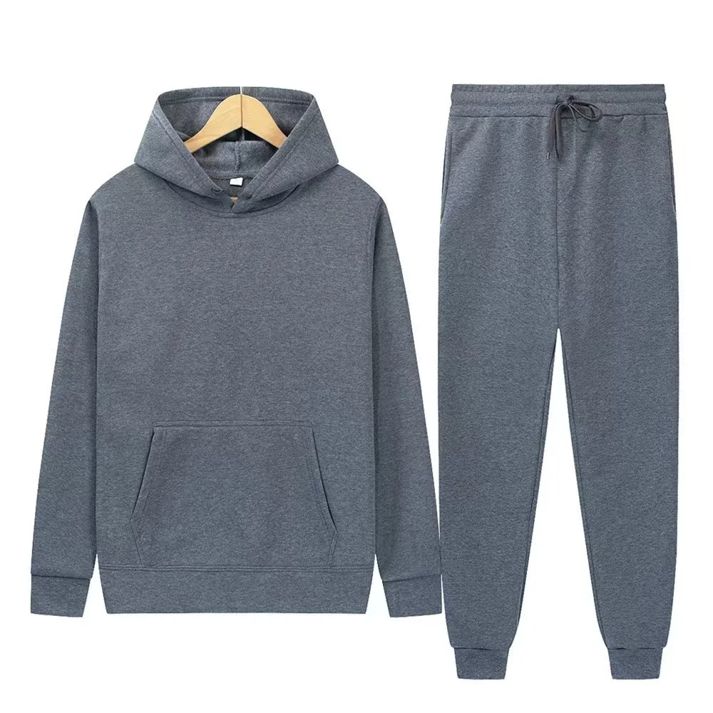 Men's Autumn and Winter New Solid Color Hoodie+pants Two-piece Set Fashionable Casual Sports Set Size S-3XL view 3