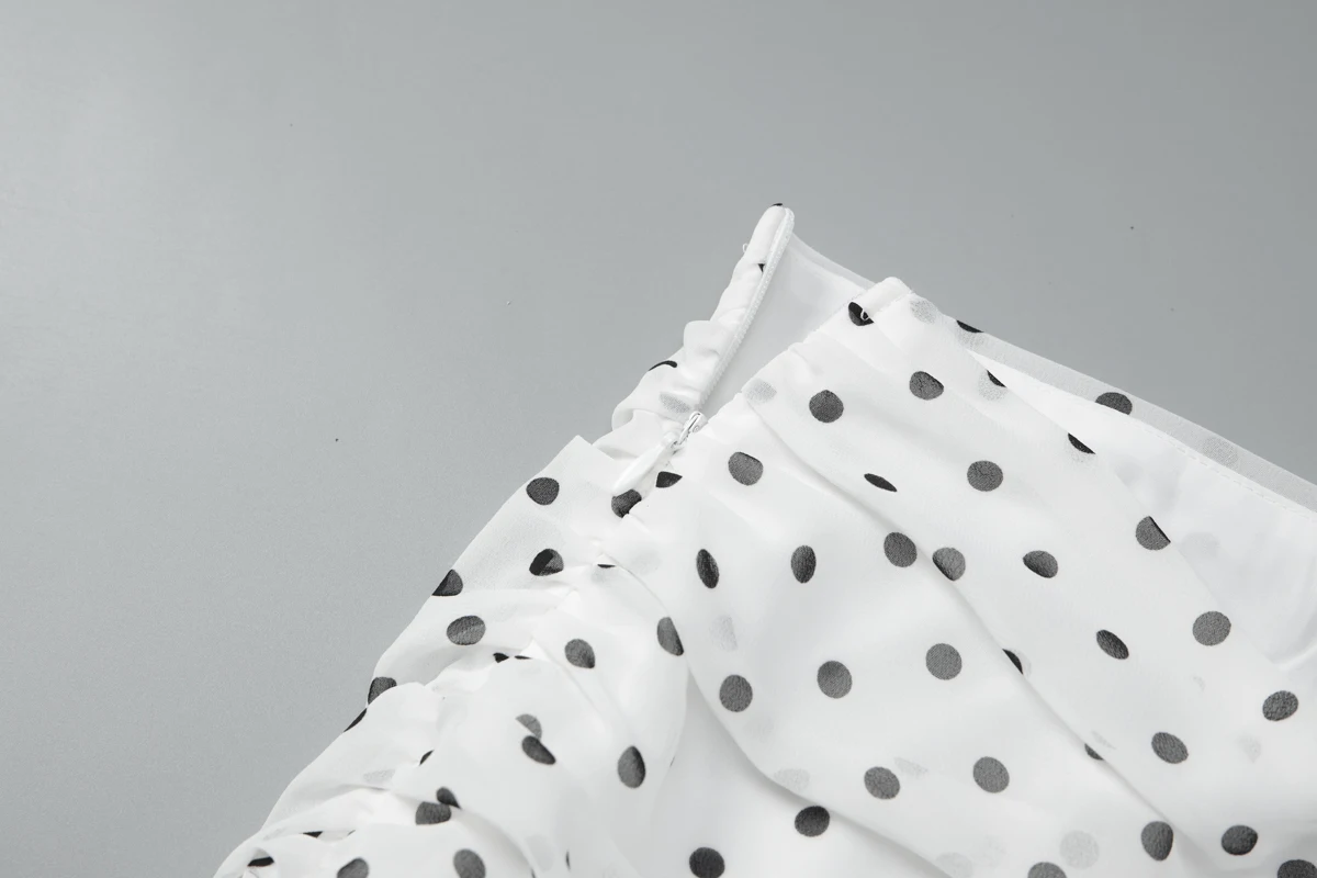 Hugcitar Polka Dot Print 2-teiliges Set mit langen Ärmeln, Schleife, sexy Crop-Top, Schlitz-Maxirock, durchsichtiges Mode-Outfit für den Strandurlaub – Detail 9
