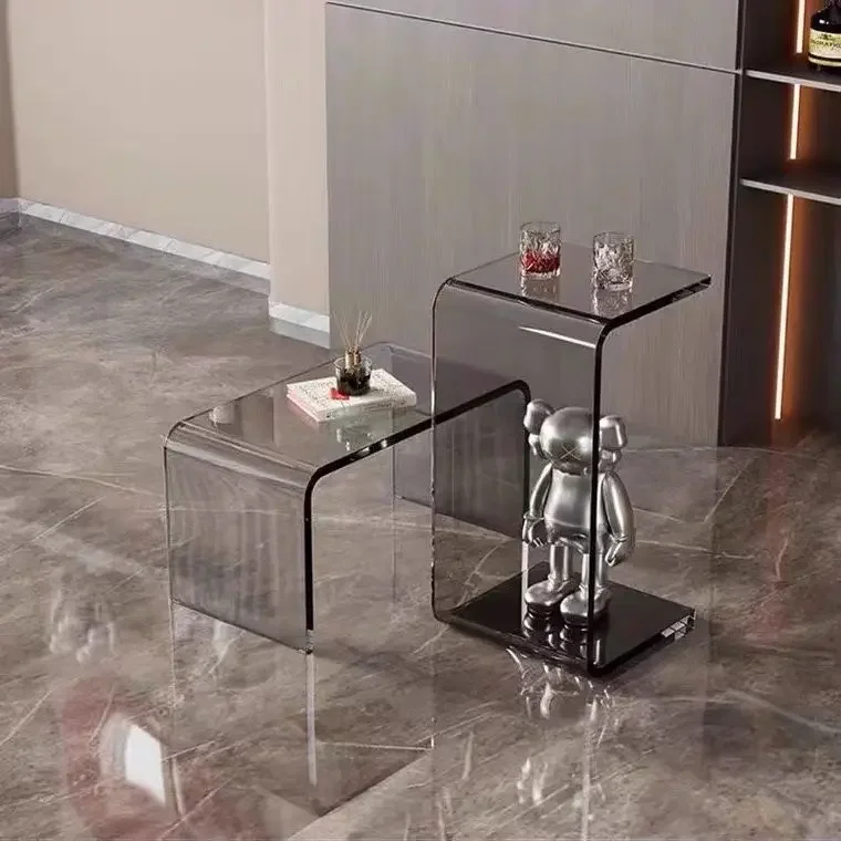 Shaped End Table , Acrylic Sofa Side, Snack  , Clear Acrylic Rectangular Display Riser , 60/65-30-30cm Coffee