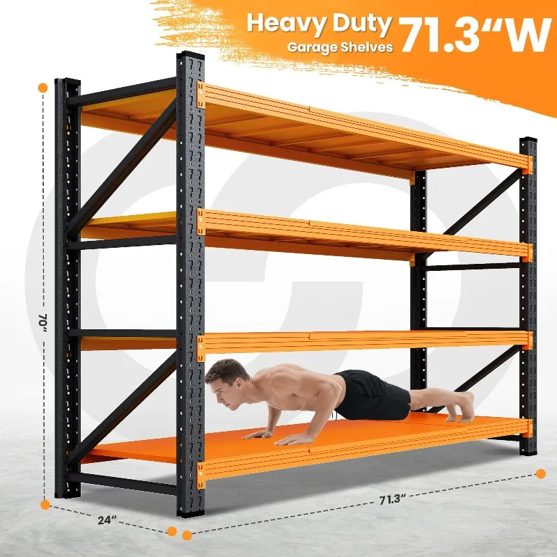 71.3” Wide Heavy Duty Metal Garage Shelving, Adjustable Storage Shelf