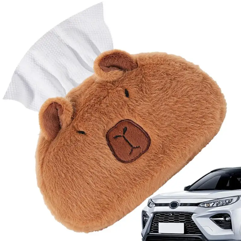 Capybara-caja de pañuelos de coche, accesorios de Interior de coche, soporte de pañuelos de felpa, bolsa de papel trasera de asiento de coche de Animal de dibujos animados lindo