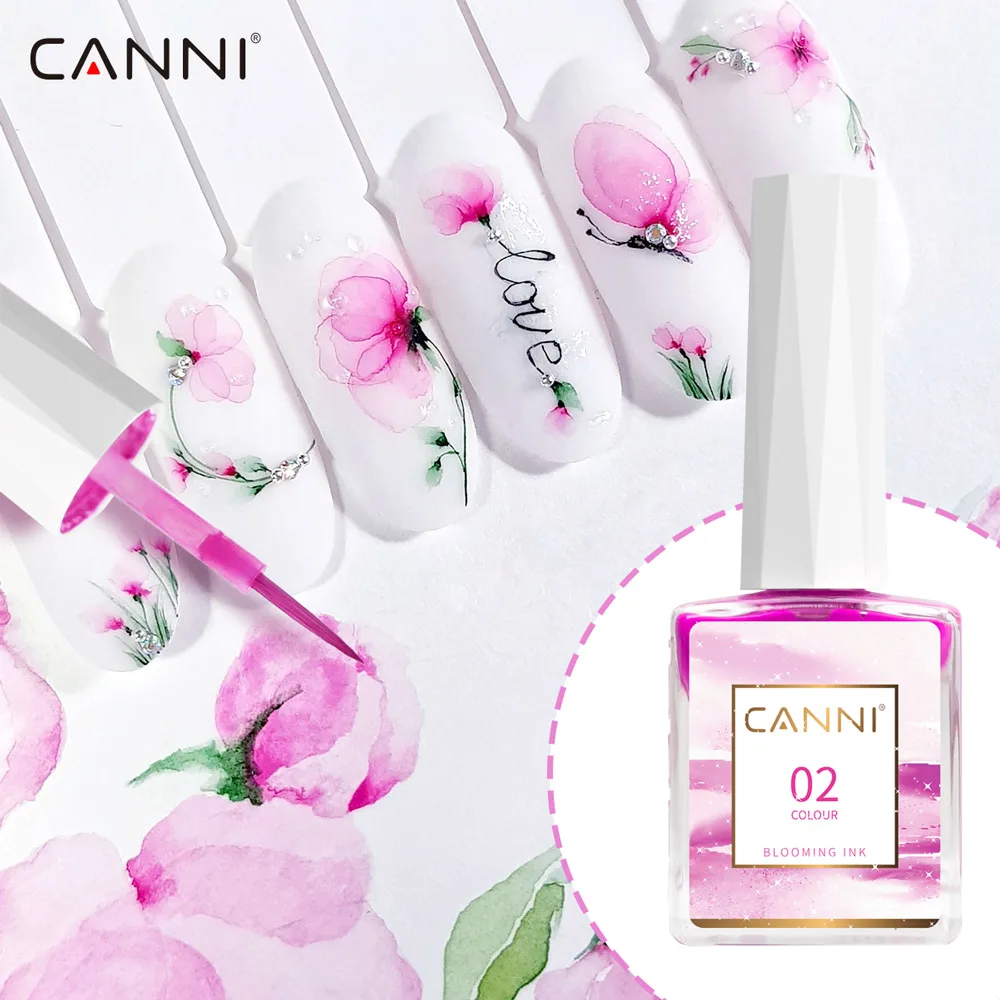 CANNI Blühender Nagellack 9ml Aquarell-Gel-Tinte Einfacher Blüteffekt Nagel-Malgel Lebendiges Pigment UV-LED Abziehbarer Nageldesign – Detail 3