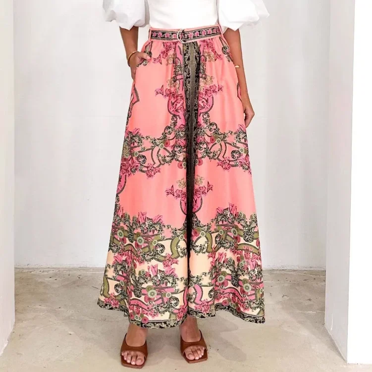 Women's Dress Skirt 2025 Spring/Summer New Fashion Printed Half-Length Skirt Ethnic Style Casual Long Skirt for Women