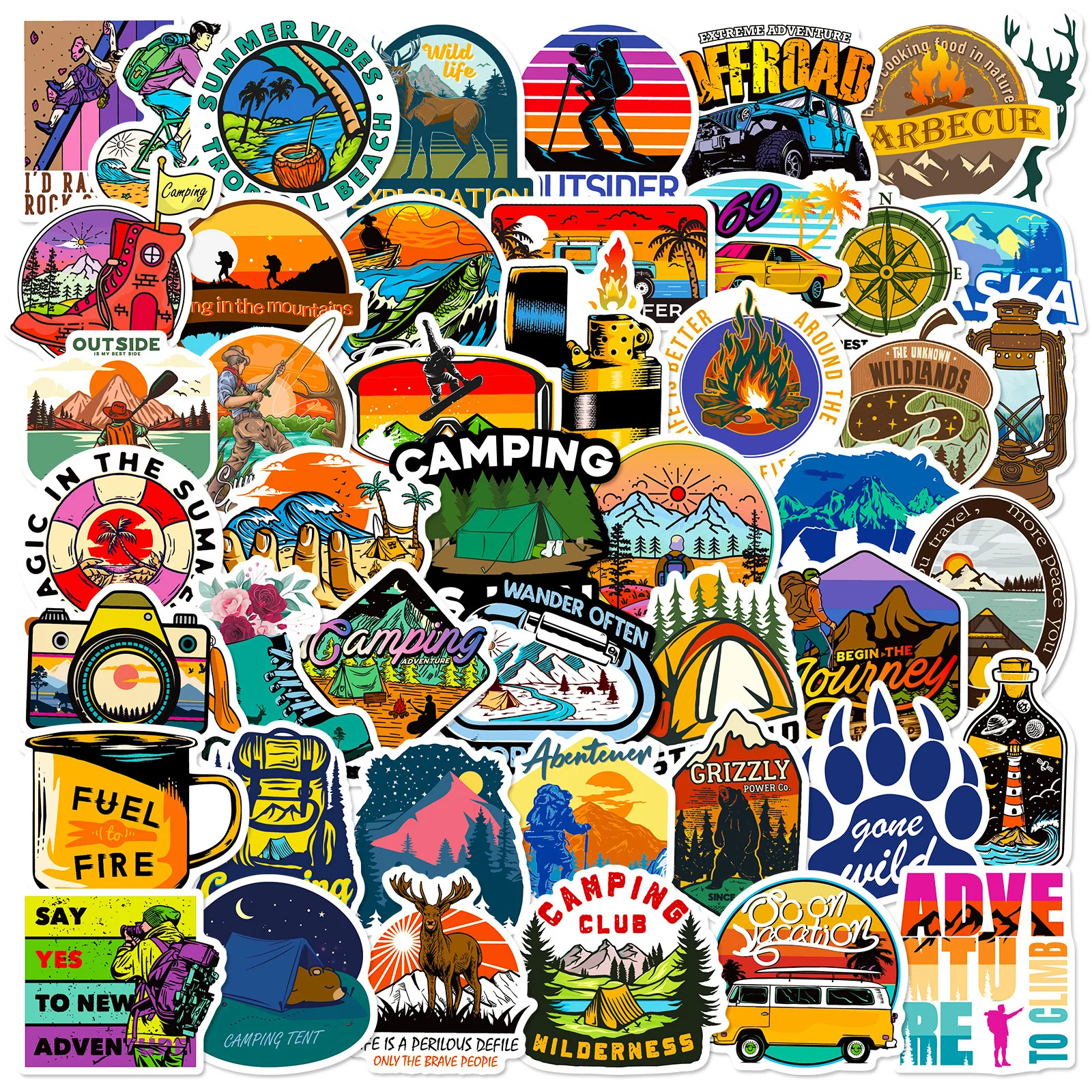 

50Pcs Cartoon Seaside Journey Landscape Series Graffiti Stickers Are Suitable For Helmet Desktop Wall Decoration DIY Stickers