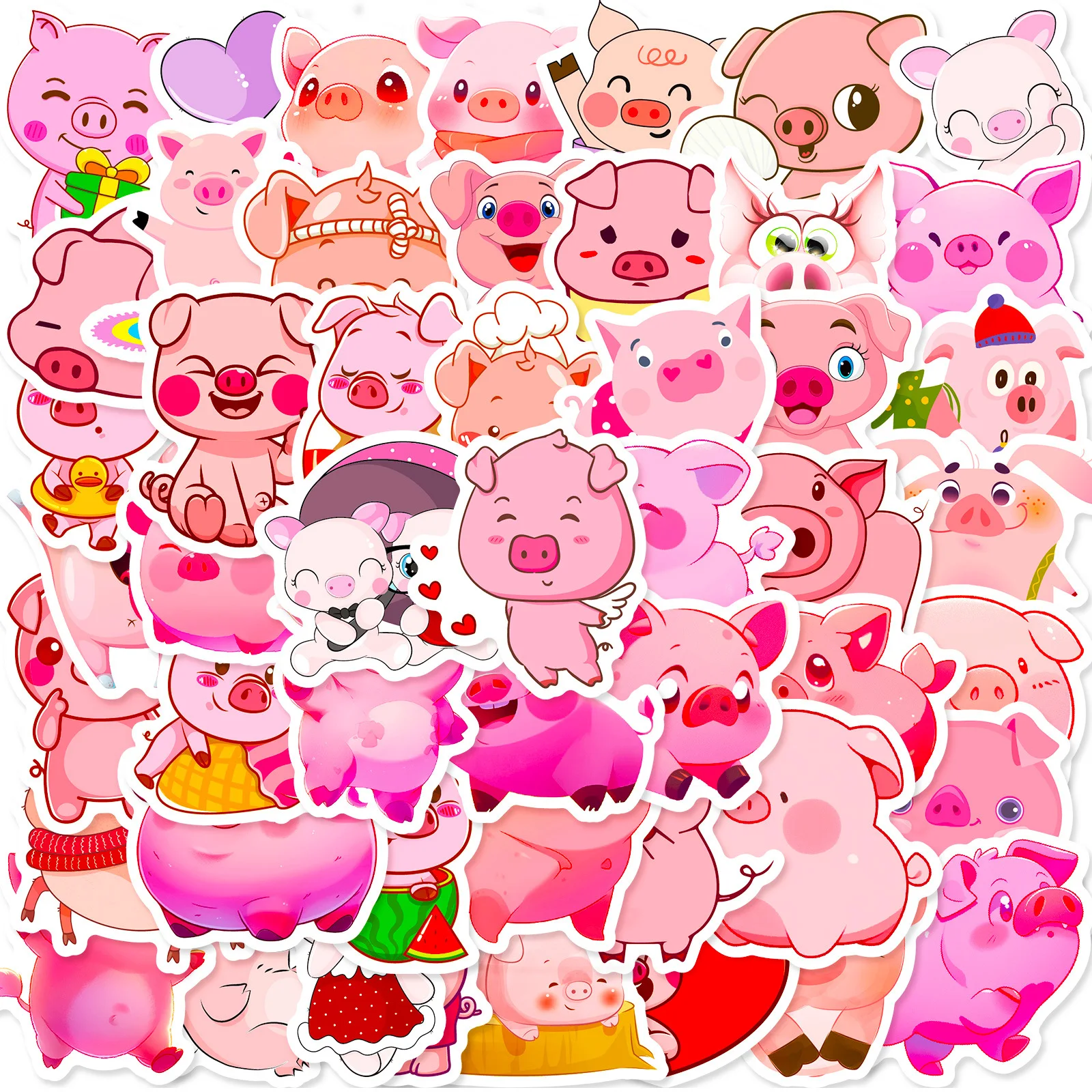 

50Pcs Pink Cute Pig Series Graffiti Stickers Suitable for Laptop Helmet Desktop Decoration DIY Sticker Toy