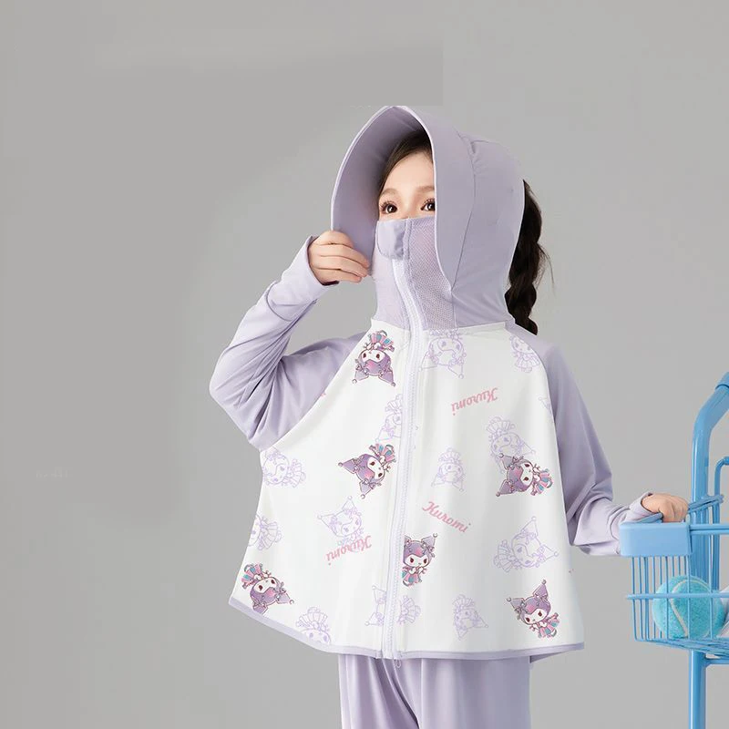 

Sanrio Sunscreen Clothes Long Sleeve Anime Summer Coverall with Sun Hat Thin Ice Silk Style Breathable Outdoor Activities Gift