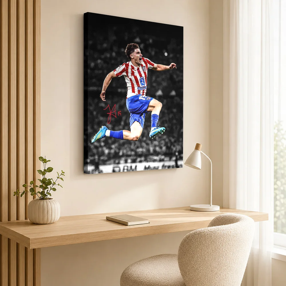 Julian Alvarez Jumping in Celebration Framed Canvas Print Poster Custom Sports Portrait Wall Paintings Decoration for Man Cave
