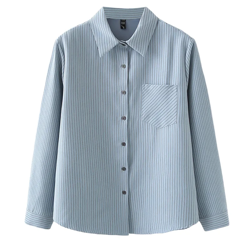 

XXXXL модная женская одежда больших размеров, весенние блузки, новинка 2026, полосатая рубашка с длинными рукавами и лацканами 2601