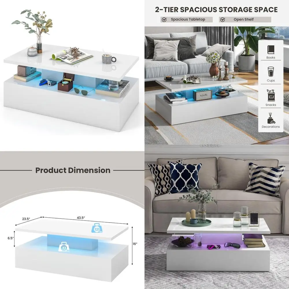 

Современный глянцевый журнальный столик с 20-цветной светодиодной подсветкой, регулируемой скоростью и яркостью, пультом дистанционного управления