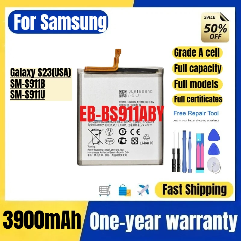 EB-BS911ABY for Samsung Galaxy S23(USA)/SM-S911B/SM-S911U Phone Battery High Quality High Capacity Replacement Bateria with Tool