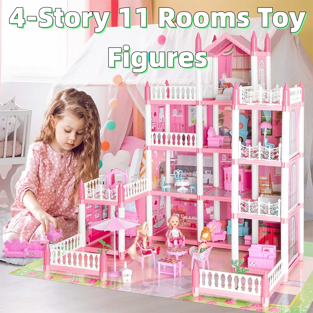 3D DIY Dream Princess Castle Villa Assembly Doll House Set Toy Lovely Doll House Children's Music Doll House Assembly Villa Hous