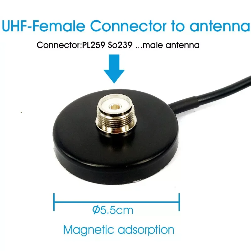 Car Radio Antenna Magnet Mount Bracket Base UHF PL259 So239 5M Feeder Cable PL259 Port 5M Cable and Magnetic Base Bracket