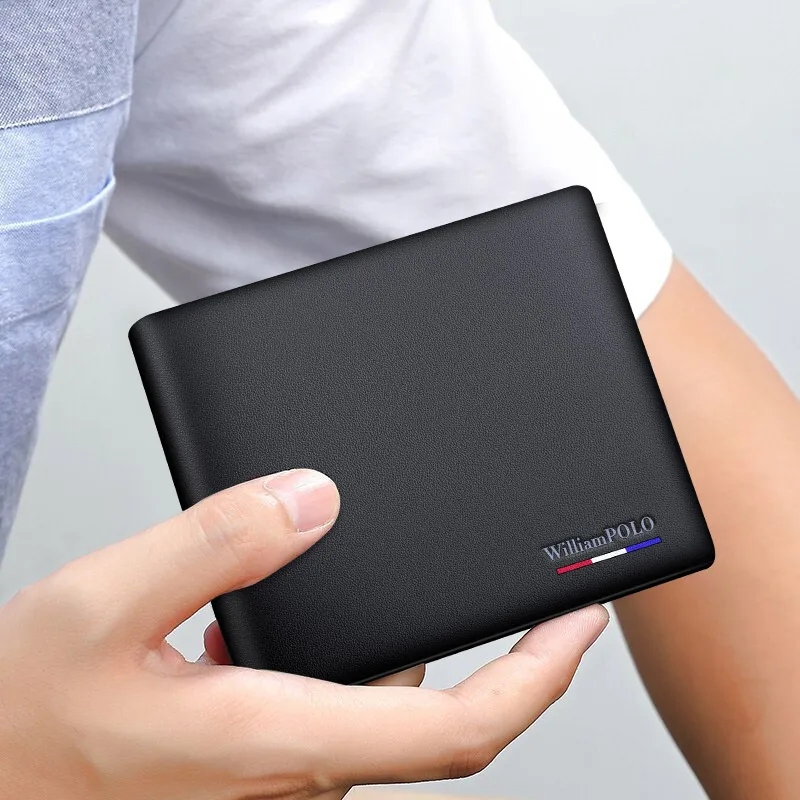 Men's leather wallet, fashionable short style card holder, high-end personalized card bag