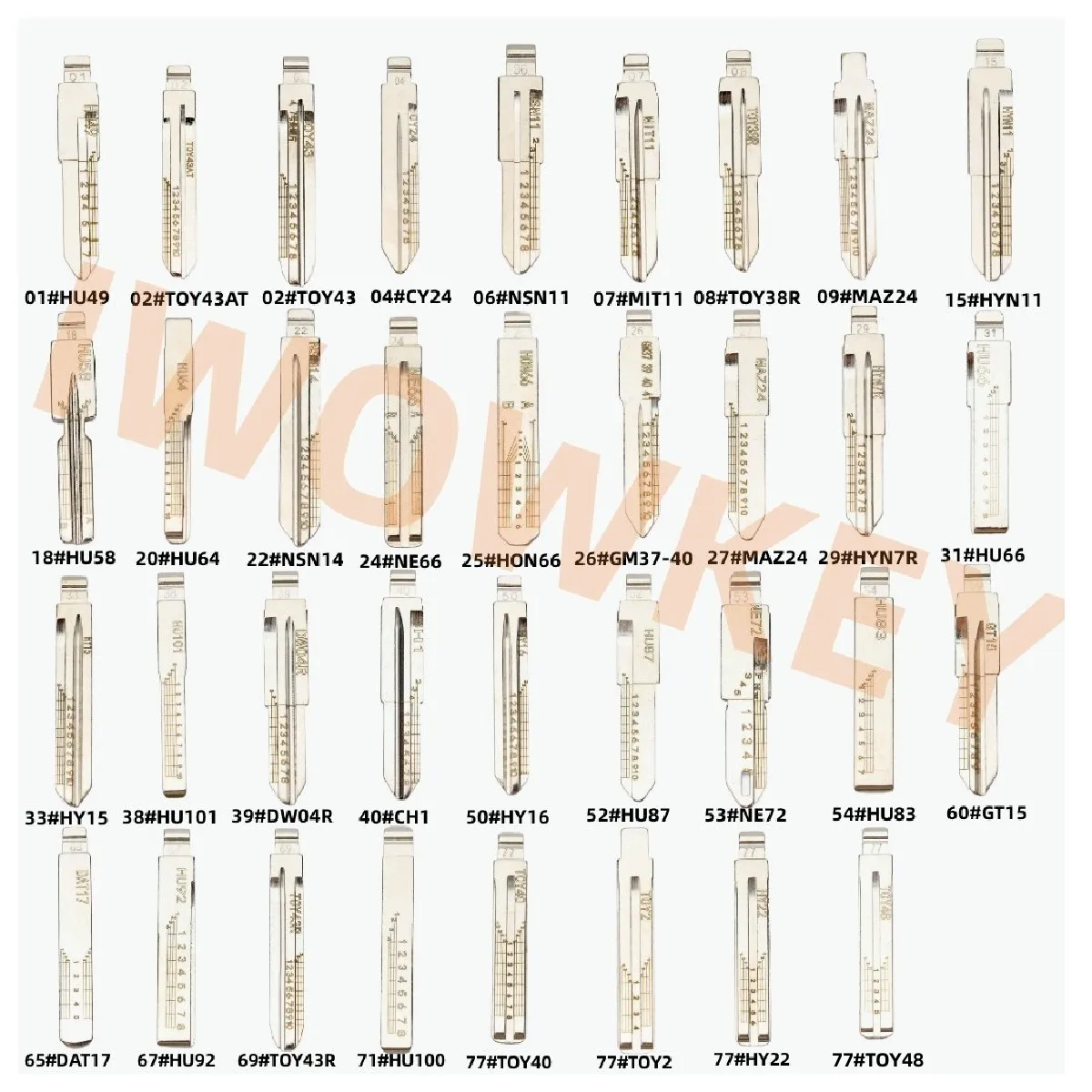 

175PCS/set Engraved Line Scale Shearing Teeth 35 Types Metal Blank Uncut Flip for KD KEYDIY VVDI Remote Key Blade