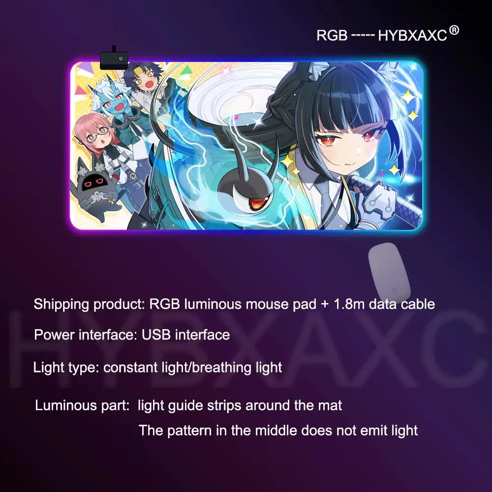 Zenless Zone Zero Hoshimi Miyabi Tappetino per mouse RGB Tappetino per mouse da gioco Tappetino per mouse HD Gamer Grande luce LED XXL Tappetini per mouse PC Tappeto per computer