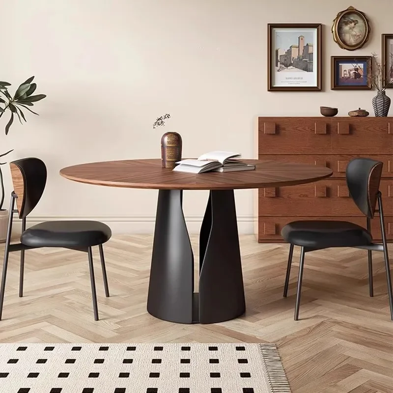 Retro American Solid Wood Small Medium Round Dining Table for Living Room for Home Foldable Design Adjustable Feet Noise Free