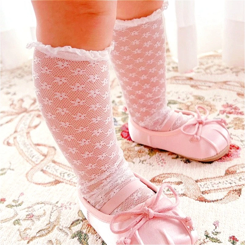 Creamy Lace Dream Baby Girls Korean-style Mesh Floral Socks with Lace Frill ，Dressing and Accessories for Baby's Birthday Party