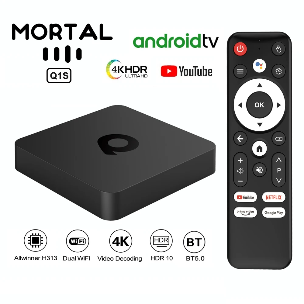 Android Smart TV Box AllwinnerH313 Global Version Mortal Q1 S 4K Google Voice Assistant H.265 Iptv Dual 2.4G5GWifi  Bluetooth 5