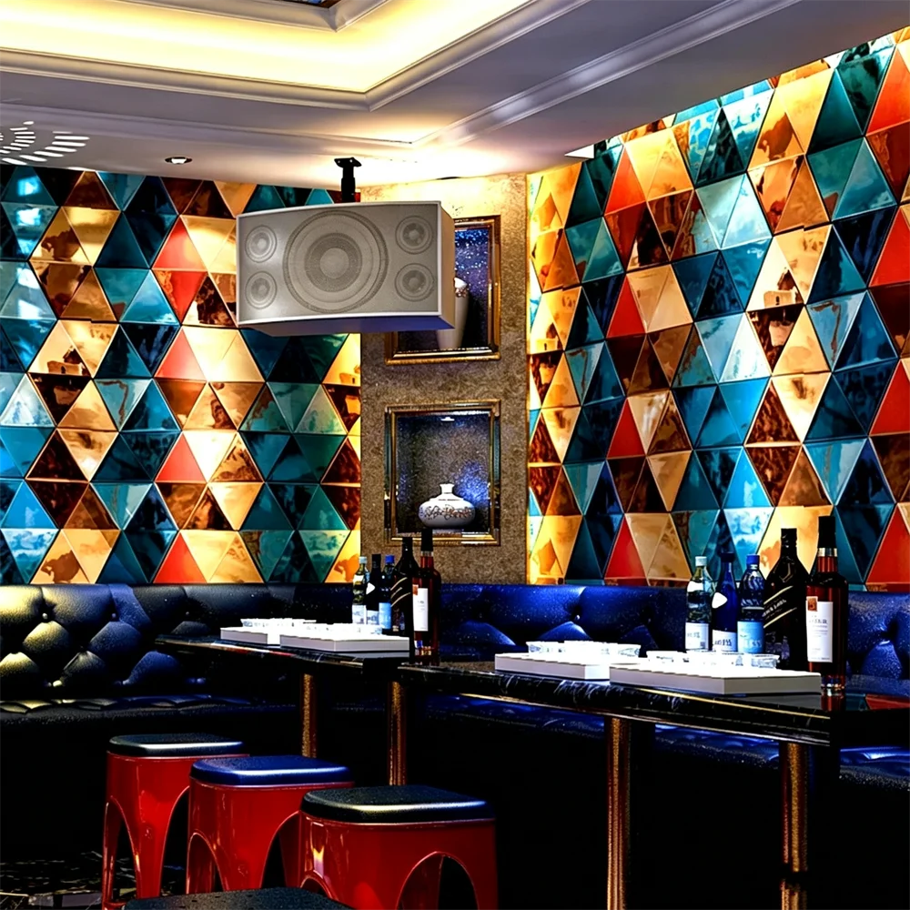 papel parede 3D Fashion Flash Wallcovering Bar Hotel Fancy Ballroom Box wall paper roll Theme Room Triangle 3D Wallpaper bedroom