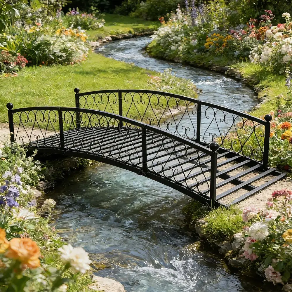 Durable Large Outdoor Footbridge with Side Rails, Supports Up to 770 lbs for Yards, Lawns, and Streams