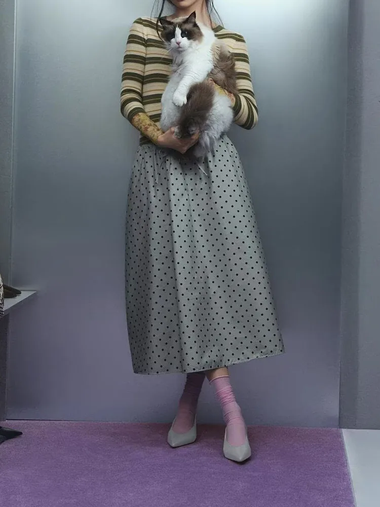 Fashionable Midi Polka Dot Skirt Women's New Arrival Summer Season Versatile Half-length Ensemble Perfect for Parties