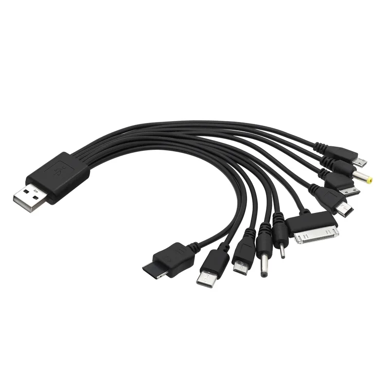 Hitam Satu Tarik Sepuluh Kabel Data Ponsel USB Satu Braket Sepuluh Lampu Berkemah Pengisian Bank Sepuluh Dalam Satu Kabel Pengisian