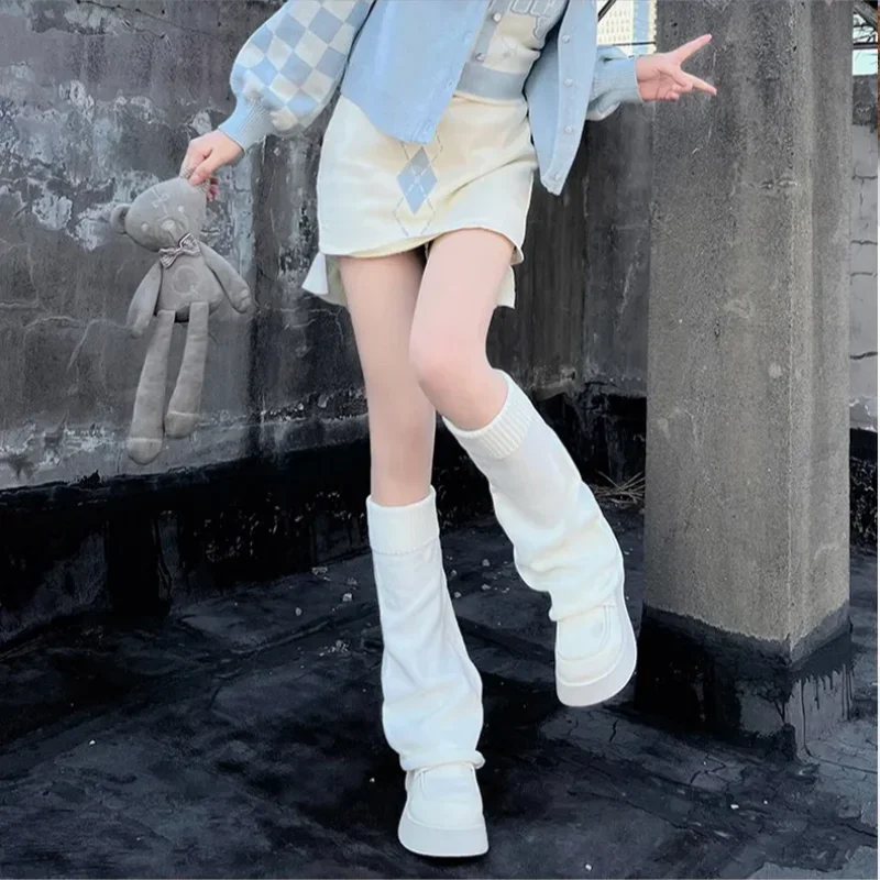 24New Japanese Lolita Sweet Girl Leg Warmer Knit Socks Wool Ball Knitted Foot Cover  Women Autumn Winter Heap Heap SocksWinter