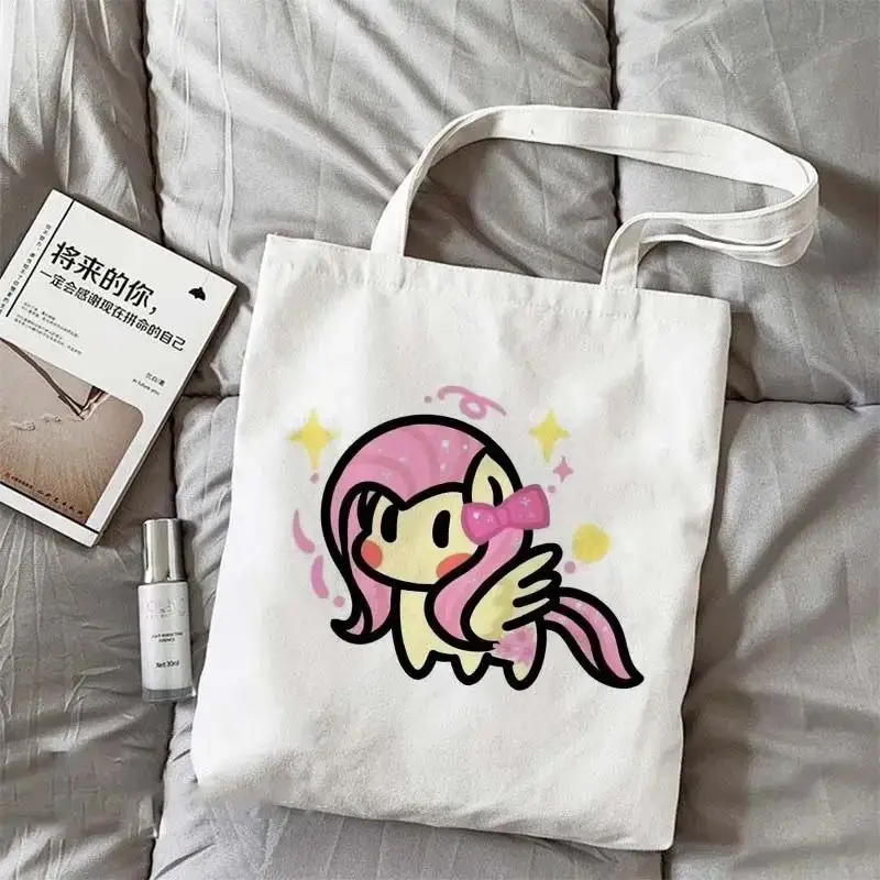 

Kawaii My Little Pony Canvas Bag Pinkie Pie Rainbow Dash Cartoon Anime Single Shoulder Tote Bag Large Capacity Shopping Bag Gift