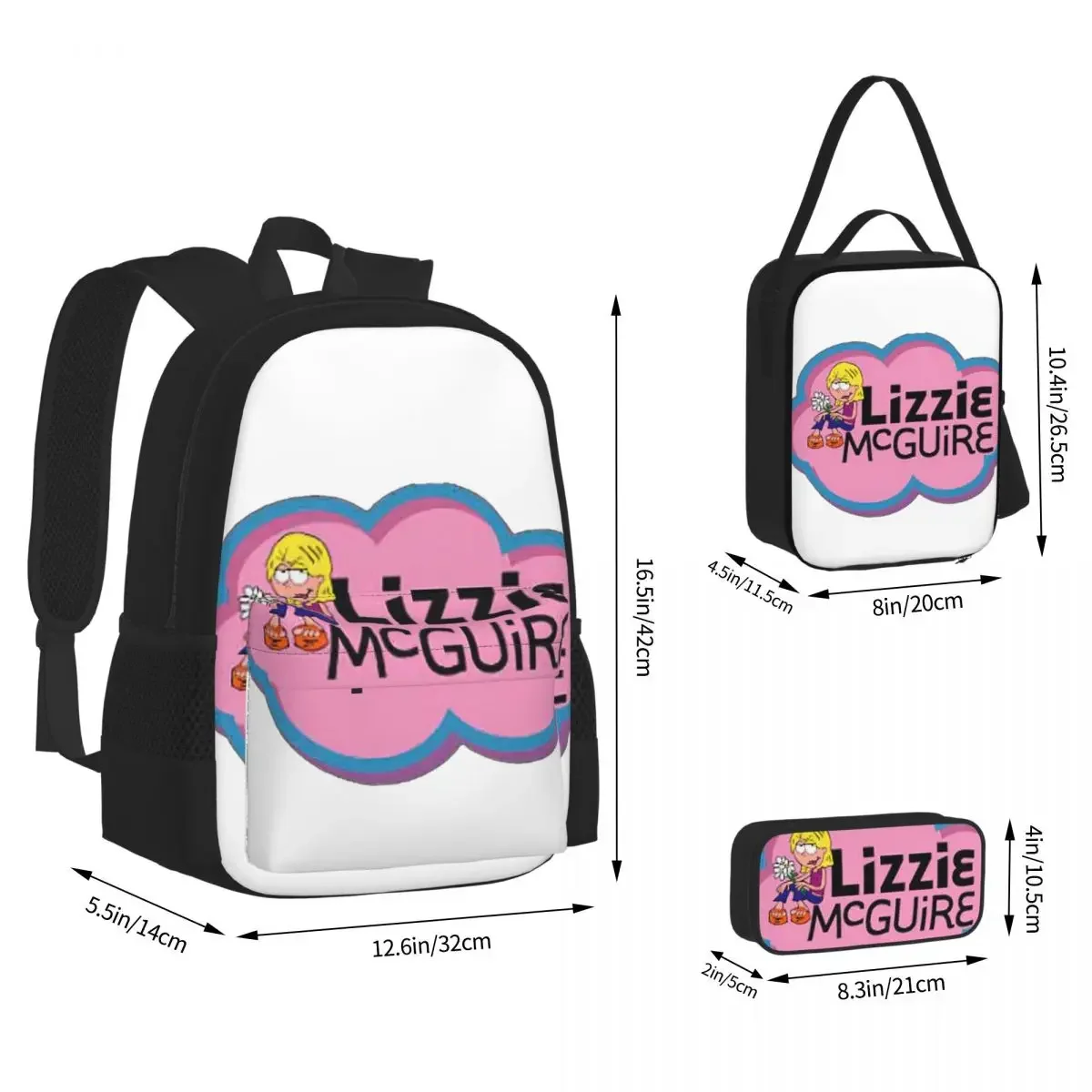 Lizzie Mcguire Backpacks Boys Girls Bookbag Children School Bags Cartoon Kids Rucksack Lunch Bag Pen Bag Three-Piece Set