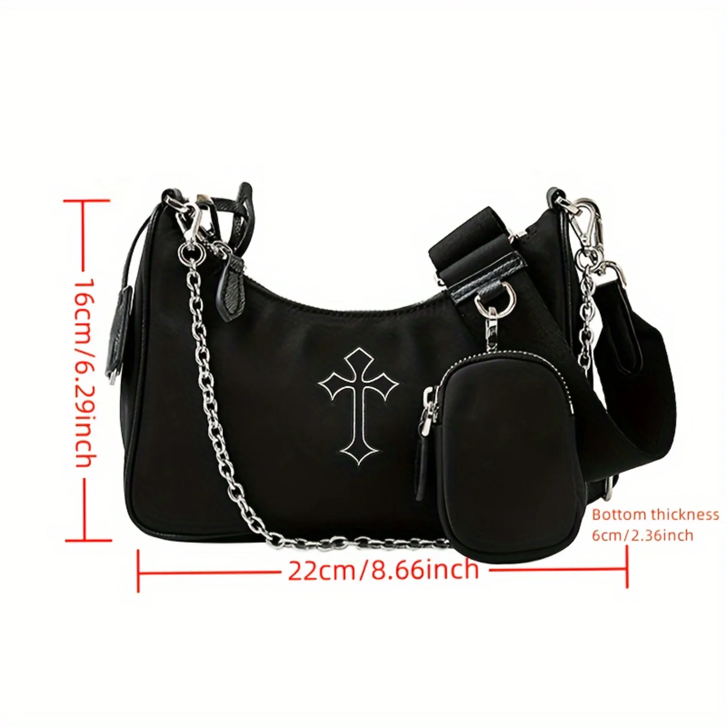 Vintage Embroidered Cross Shoulder Bag Chain Strap Punk Style Crossbody Handbag
