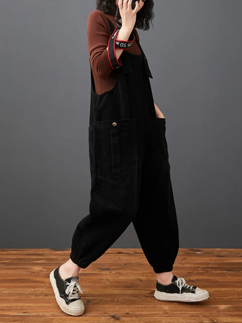 Cord-Haremshose mit großen Ketten, Frühling und Herbst, lange Hose mit hoher Taille, Pendelfreundlich, Farbe in Übergröße