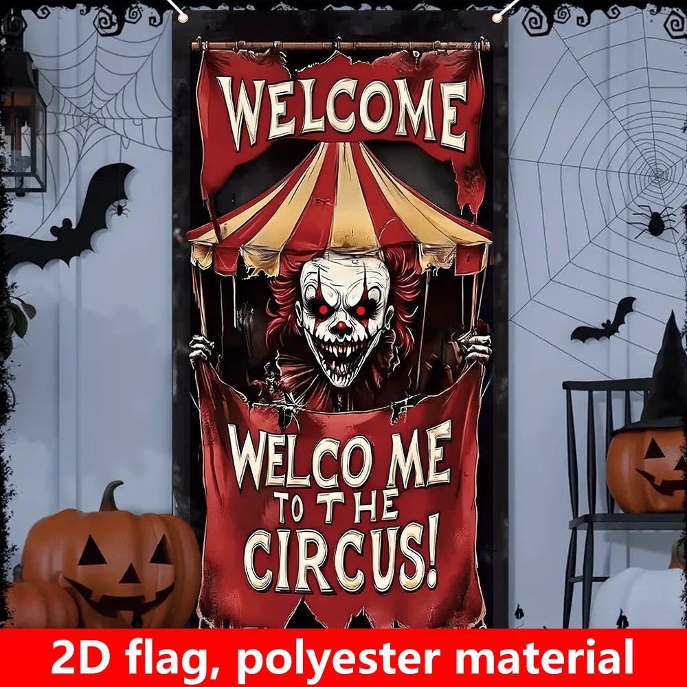 Einzelner Artikel, 2D-Flachflagge, Halloween-Veranda-Dekorationsflagge, Horror-Zirkus-Clown-Halloween-Veranda-Dekorationsflagge – Detail 7