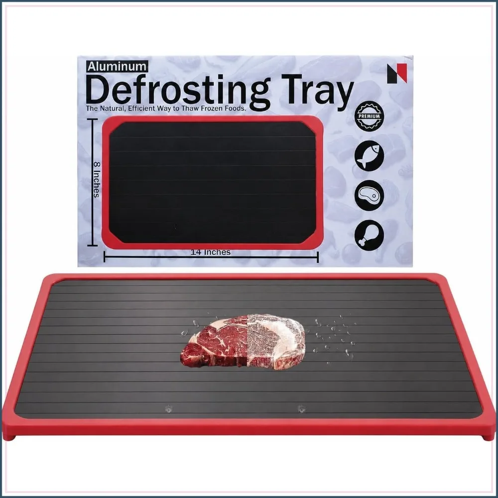 Rapid Thawing Tray for Frozen Meat, Aluminum Defrost Plate, Quick Thaw, Non-Stick, Large