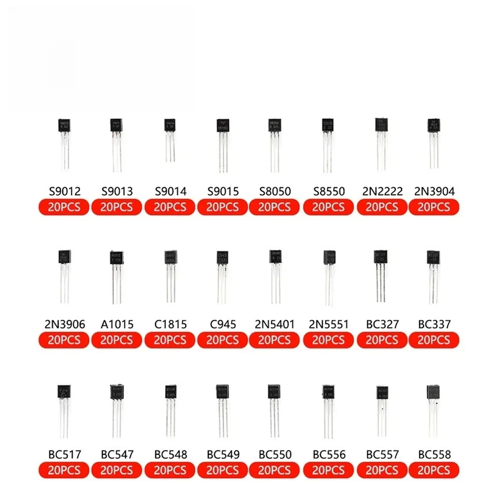 480pcs/set TO-92 Transistor Assortment Kit 24 Values NPN PNP Silicon Transistors For Electronic Devices Accessories
