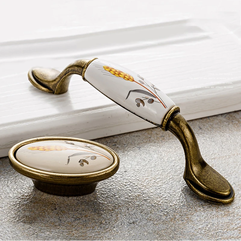 Antique Bronze Ceramic Cabinet Handles Zinc Alloy Drawer Knobs Pulls  Door Handle European Furniture Handle Hardware slides