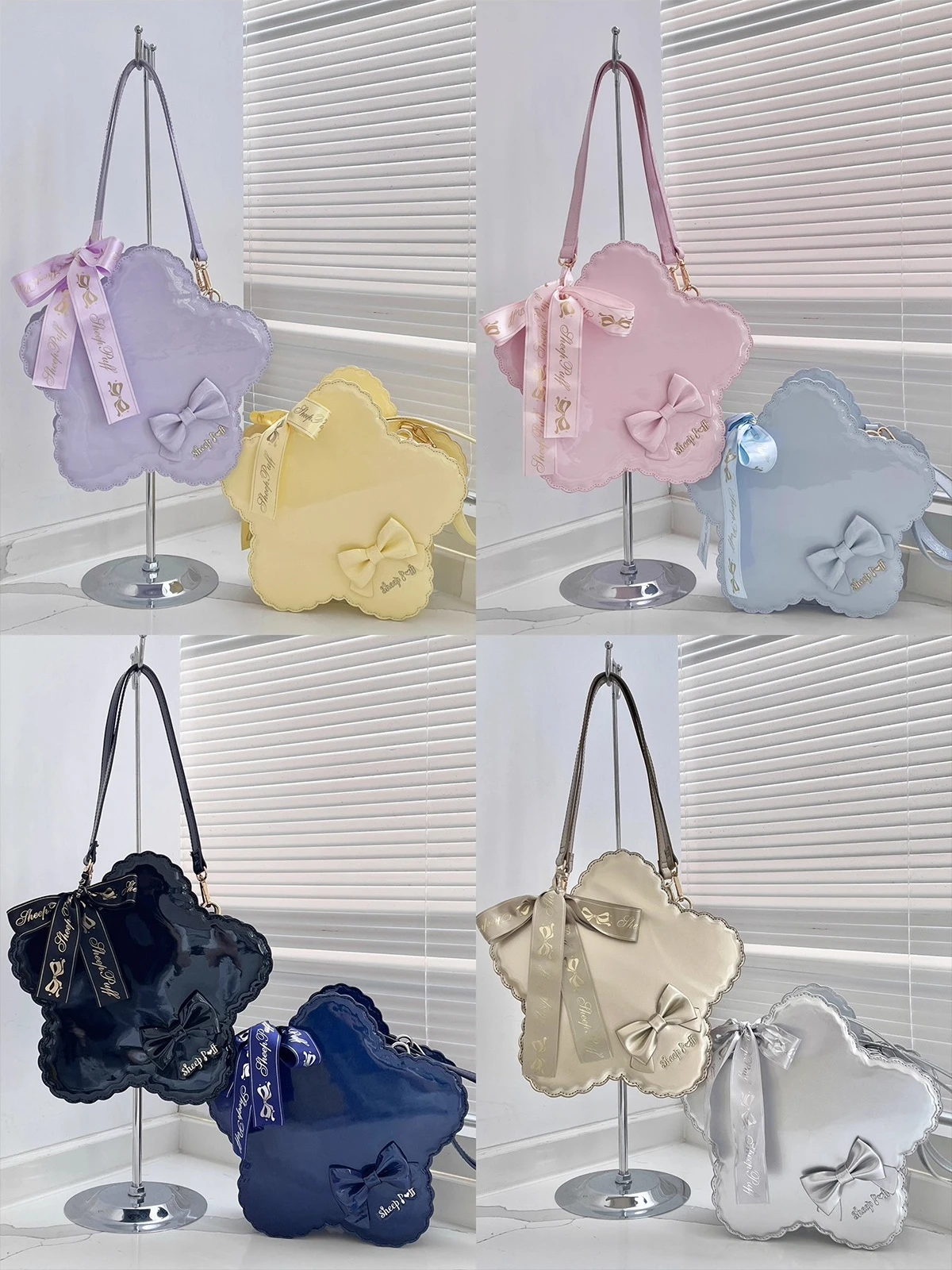Star Bag Original Lolita Cute Sweet Girl Lace Bow Crossbody Handbag Patent Leather Crossbody Bag Candy Color Women Bags