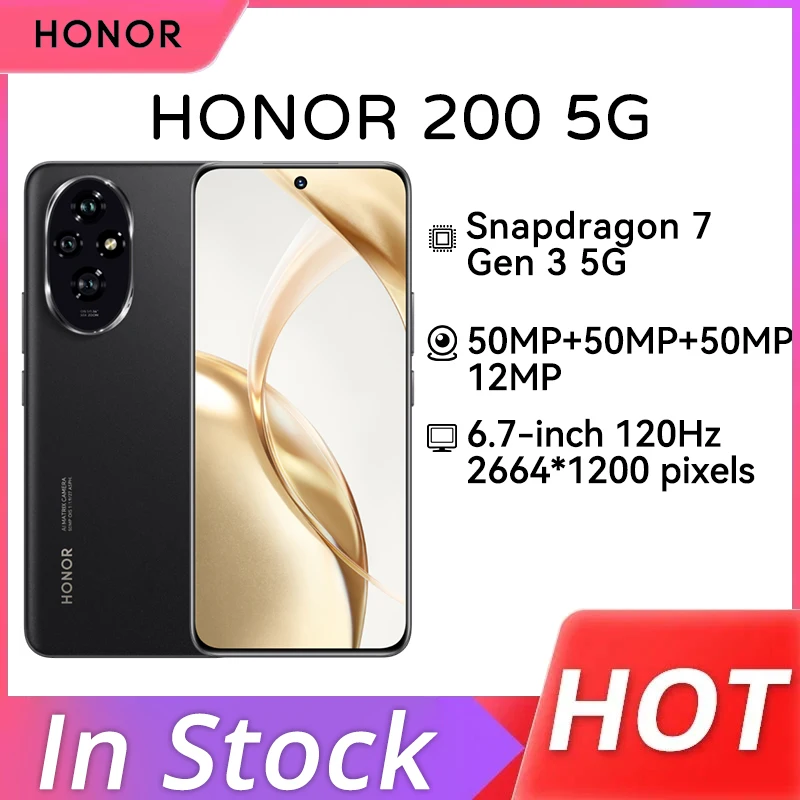 New HONOR 200 Mobile Phone 50MP Cameras Snapdragon 7 Gen 3 5200mAh Battery 6.7'' 120Hz OLED 100W SuperCharge