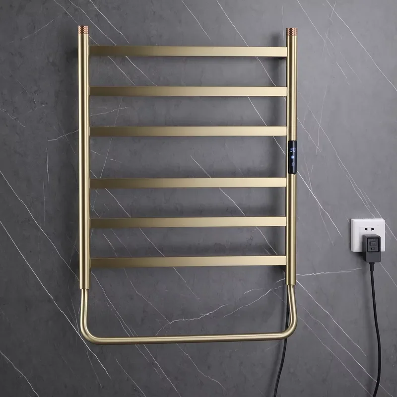 Modern Adjustable 304 Stainless Steel Heated Towel Rack Wall-Mounted Gold Electric Nickel 4 Bars Foldable for Hotels view 4