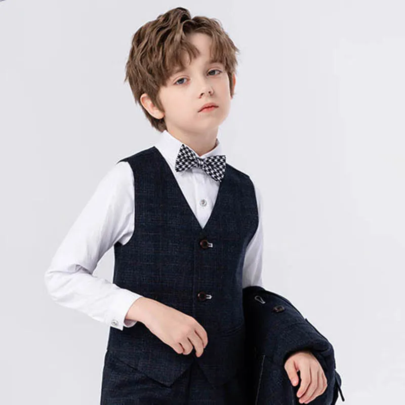 Child Boys Formal British Suits Set Kids Boys Blue Blazer Vest Pants 3PCS Set Boys Suits Outfits Set Children's Boys Black Suits