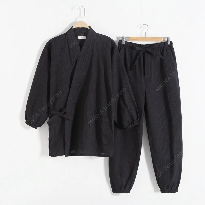 

Spring Summer Men's Japanese Kimono Samue Set Traditional Buddhist Monk Clothing Pajamas Yukata Samurai Jinbei Style