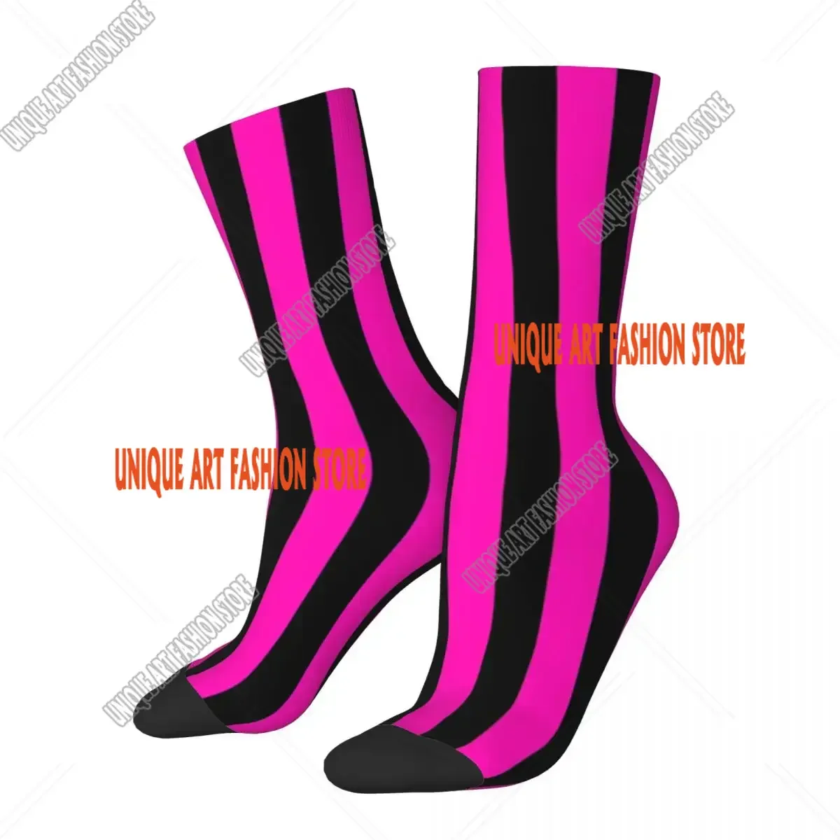 Neon Pink And Black Vertical Stripes Socks Harajuku High Quality Stockings All Season Long Socks for Unisex Christmas Gifts