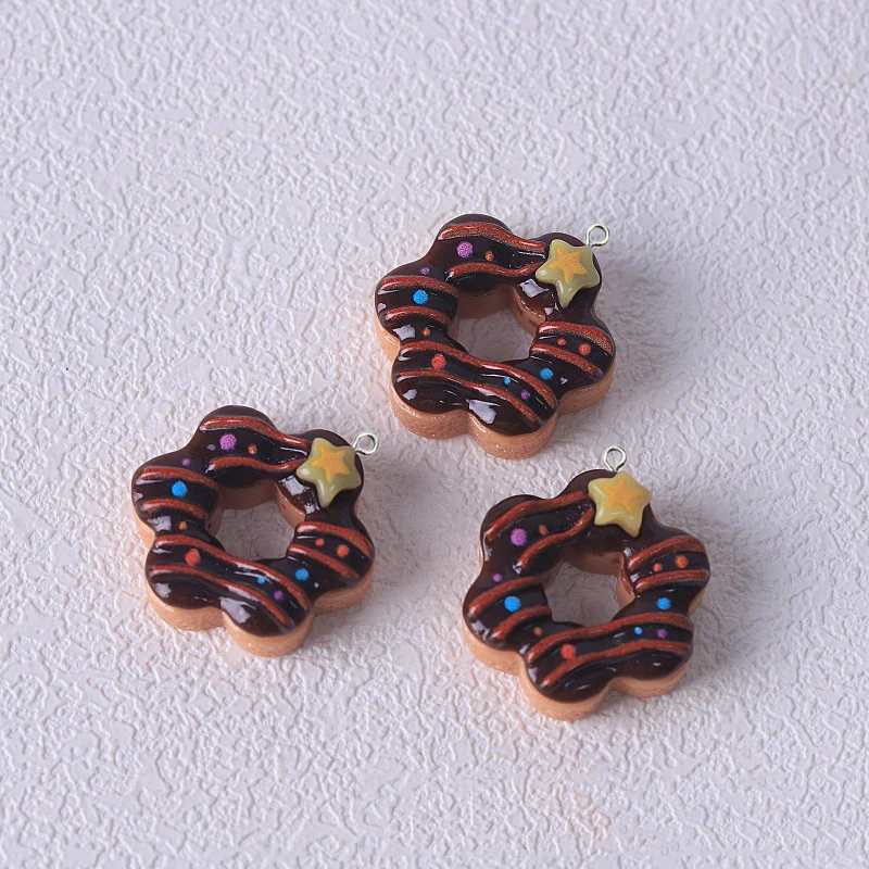 10Pcs Cute Simulation Food Donut Resin Charms Kawaii Strawberry Cake Flatback Pendants for DIY Jewelry Making Handmade Keychain