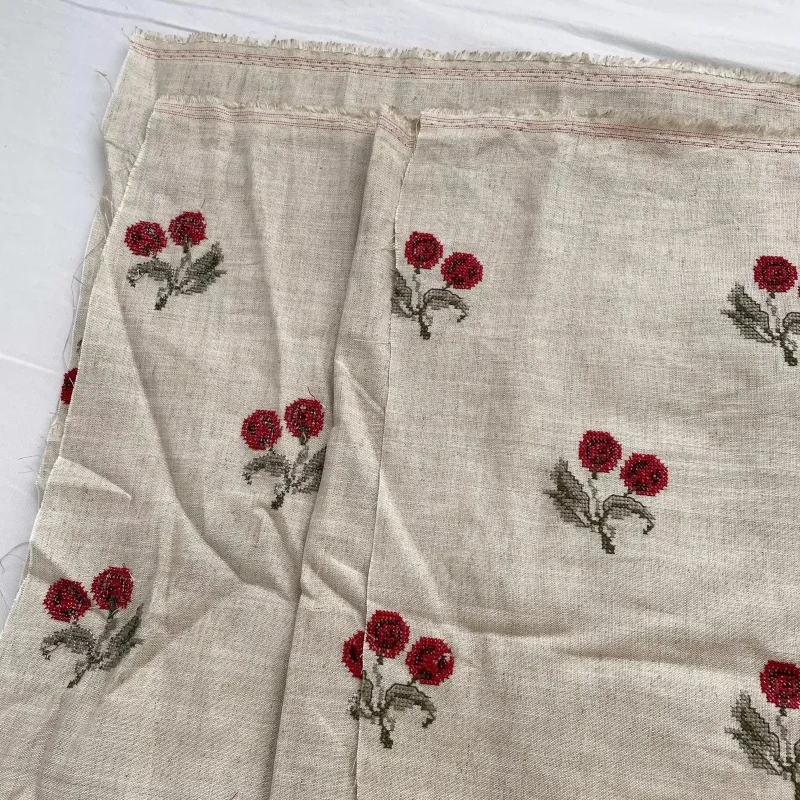 

Retro exquisite cherry embroidery linen tencel fabric for handmade diy clothing fabric