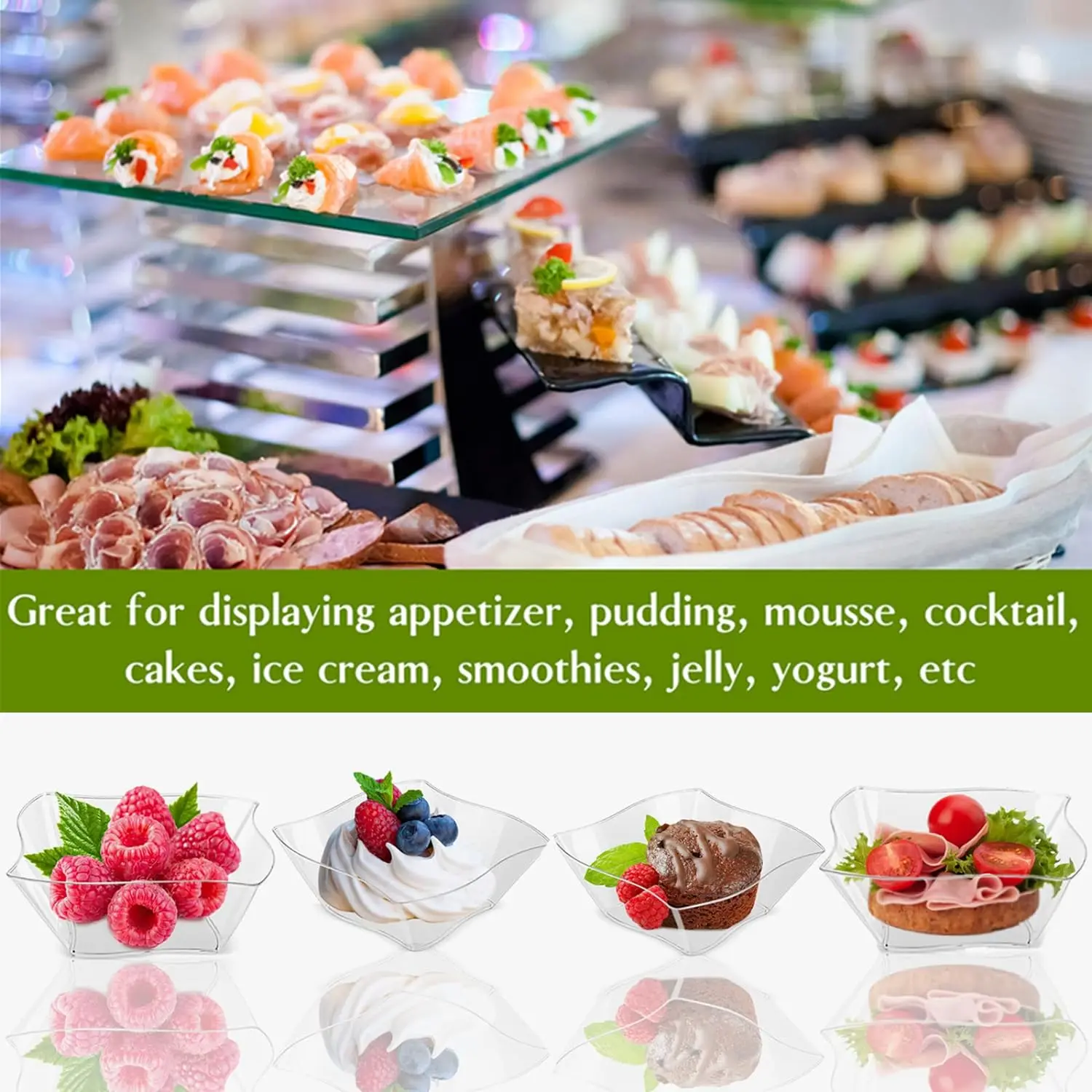 25/50 pcs Clear Plastic Dessert Cups  Appetizer Plates Bowls with Spoons for Wedding Party