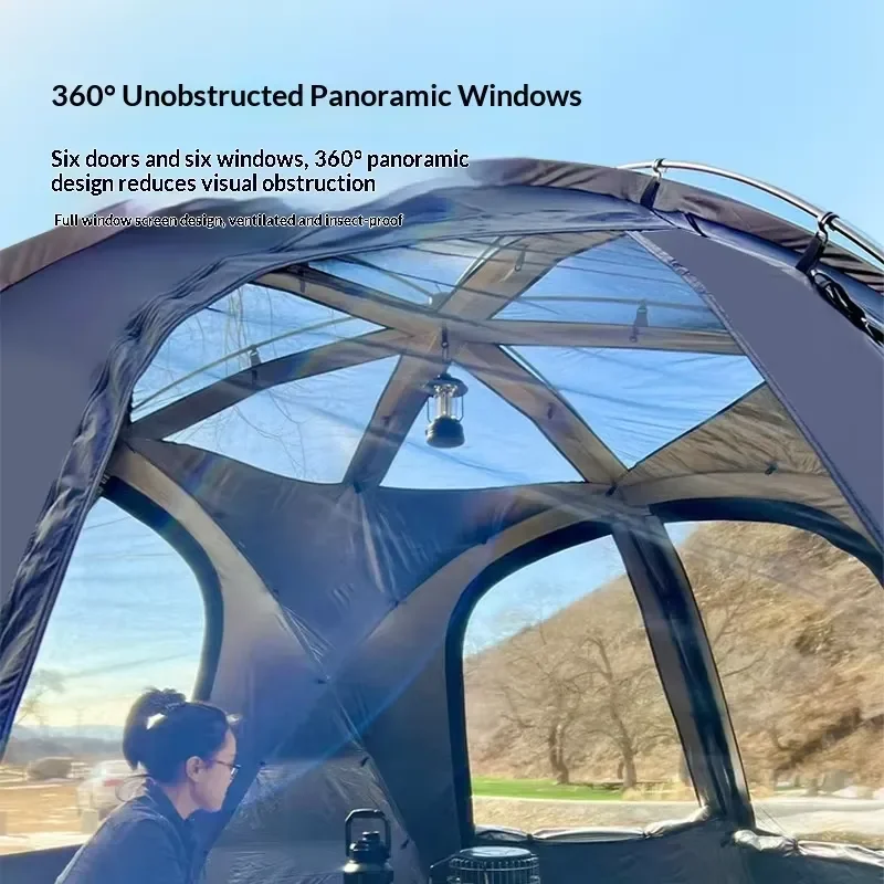All-Weather Four-season Instant Pop-Up One Bedroom Double-layer Spherical Camping Tent UPF50+ Waterproof Windproof Silver