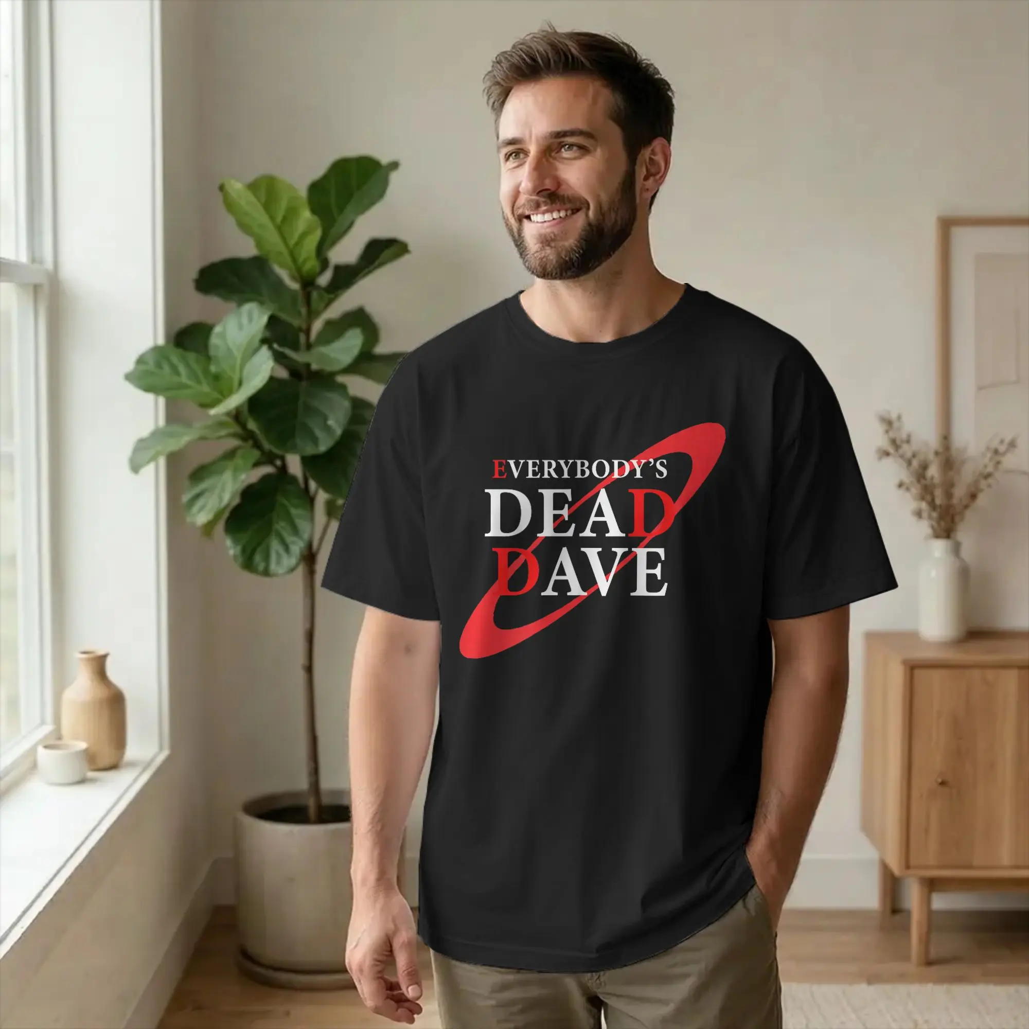 Men T-Shirt Red Planetary Ring Dwarfs Amazing Pure Cotton Tee Shirt Short Sleeve Everybody's Dead Dave T Shirts Tops Original