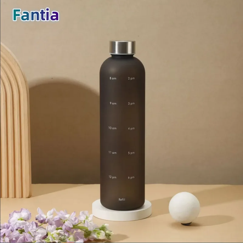 1-Liter-Wasserflasche, motivierende Trinkflasche, Sportwasserflaschen mit Zeitmarkierungsaufklebern, tragbare, wiederverwendbare Plastikbecher