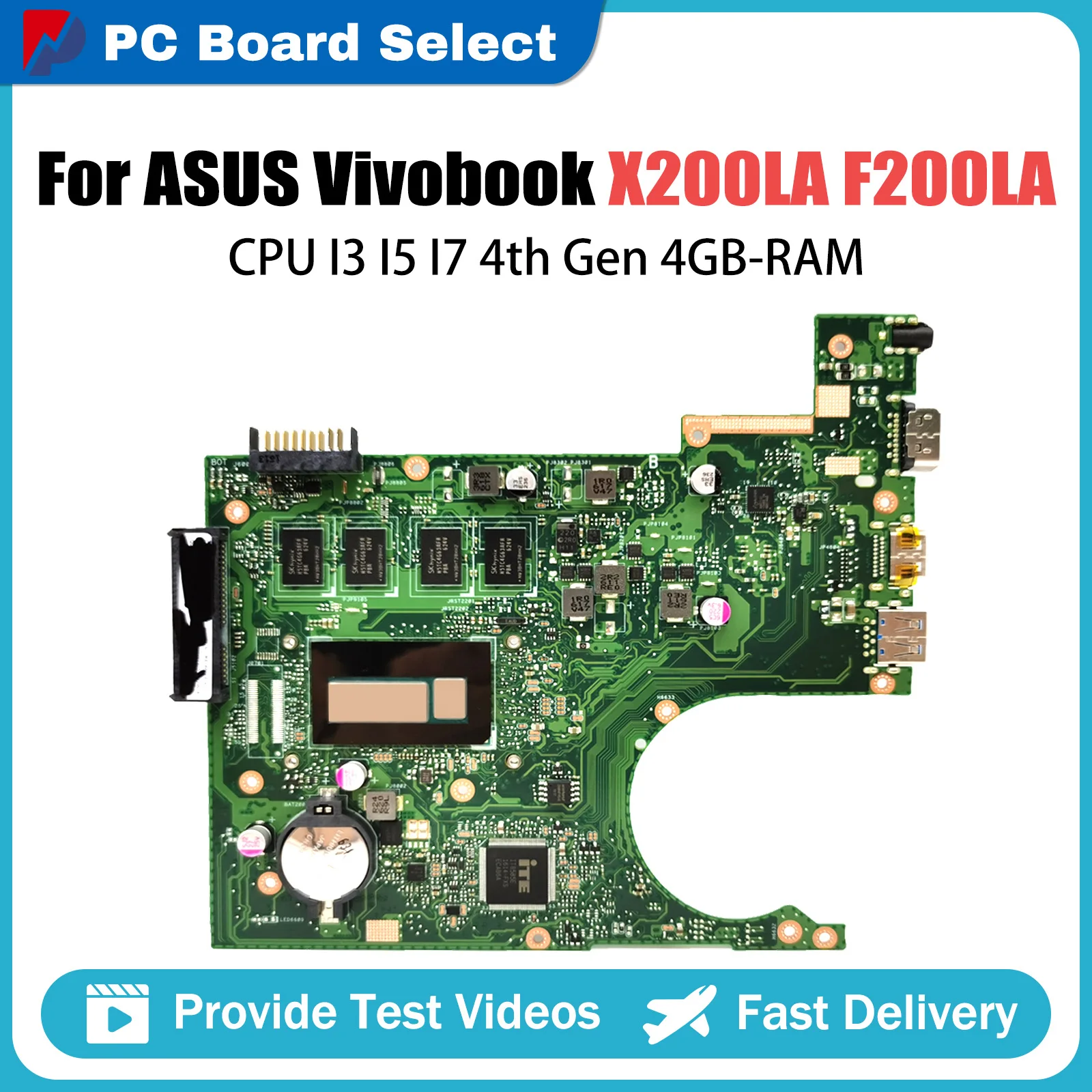 

X200LA Mainboard For ASUS Vivobook F F200LA X200L F200L Laptop Motherboard CPU I3 I5 I7 4th Gen 4GB-RAM LVDS OR EDP